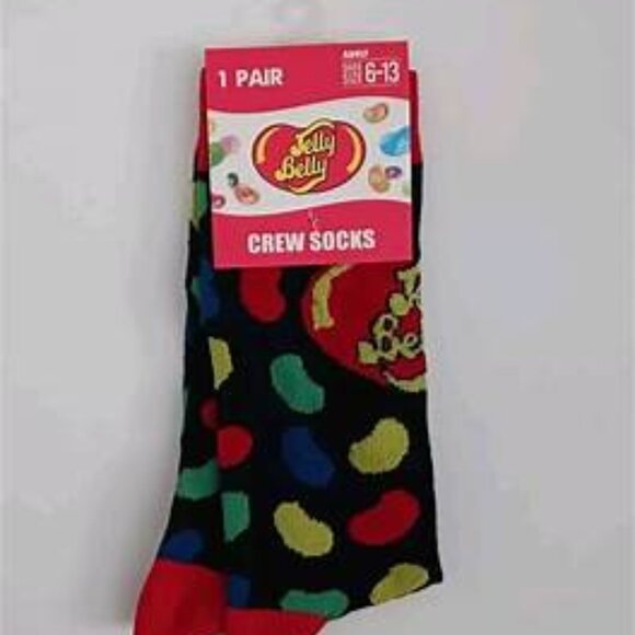 1 Pair Jelly Belly Jelly Beans Candy Novelty Crew Socks Men's 6-13 NEW With Tags - Picture 1 of 1